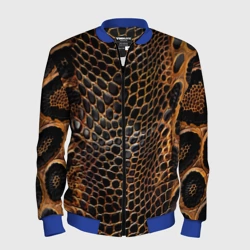 Мужской бомбер 3D Реалистичная кожа змеи темно коричневая