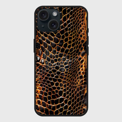 Чехол силиконовый для Apple iPhone 15 матовый Реалистичная кожа змеи темно коричневая