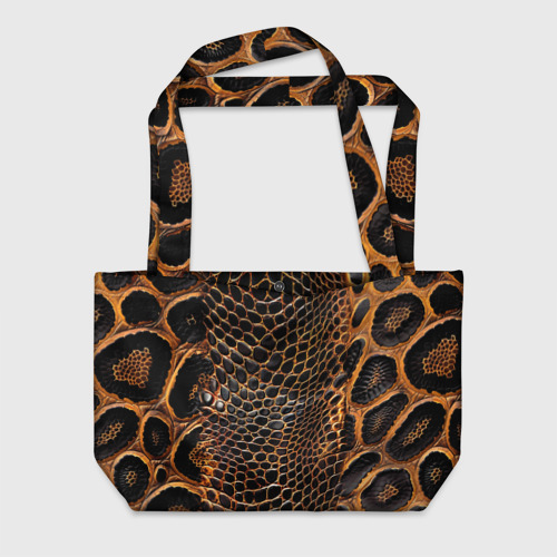 Пляжная сумка с принтом Реалистичная кожа змеи темно коричневая, вид спереди №1
