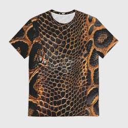 Мужская футболка 3D Реалистичная кожа змеи темно коричневая