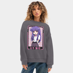 Женский свитшот oversize без начеса хлопок Когда плачут цикады Рика Фурудэ  духовный лидер - фото 2