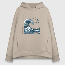 Женское худи Oversize хлопок Большая волна в стиле японской картины винтаж