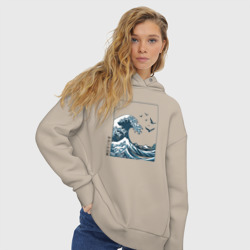 Женское худи Oversize хлопок Большая волна в стиле японской картины винтаж - фото 2