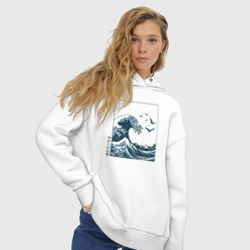 Женское худи Oversize хлопок Большая волна в стиле японской картины винтаж - фото 2