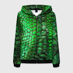 Мужская толстовка 3D на молнии Зеленая змеиная кожа