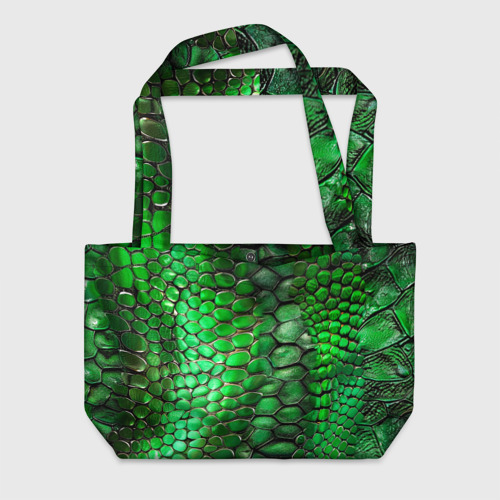 Пляжная сумка с принтом Зеленая змеиная кожа, вид спереди №1
