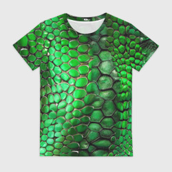 Женская футболка 3D Зеленая змеиная кожа