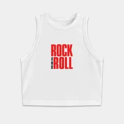 Женская укороченная майка-топ хлопок Rock and roll typography