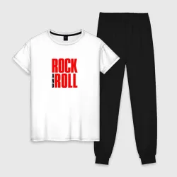 Женская пижама с белой футболкой хлопок Rock and roll typography