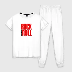 Женская пижама с белой футболкой хлопок Rock and roll typography