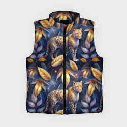 Женский жилет утепленный 3D Леопард с золотыми листьями паттерны