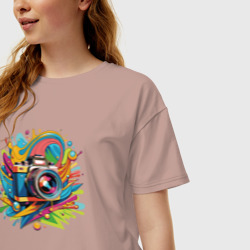 Женская футболка хлопок Oversize Искусство фотографии в красках - фото 2