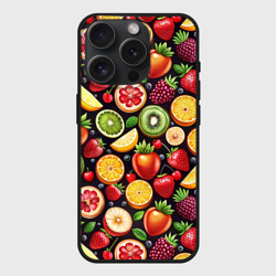 Тропические фрукты  паттерн – Чехол силиконовый для Apple iPhone 15 Pro матовый с принтом купить