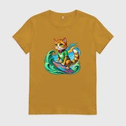 Женская футболка хлопок Смелый кот серфер