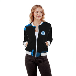 Бомбер с принтом Schalke 04 fc camo для женщины, вид на модели спереди №2. Цвет основы: белый