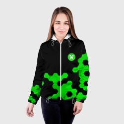 Куртка с принтом Minecraft game creeper для женщины, вид на модели спереди №2. Цвет основы: белый
