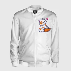 Мужской бомбер 3D Милый кот сидит улыбается с любовью - парная