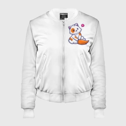 Женский бомбер 3D Милый кот сидит улыбается с любовью - парная