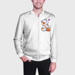 Мужской бомбер 3D Милый кот сидит улыбается с любовью - парная - фото 2