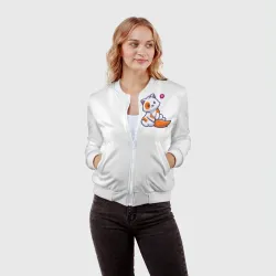 Женский бомбер 3D Милый кот сидит улыбается с любовью - парная - фото 2