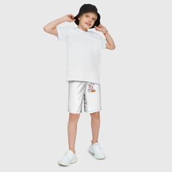 Детские спортивные шорты 3D Милый кот сидит улыбается с любовью - парная - фото 2