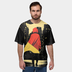 Мужская футболка oversize 3D Человек идет по ночному городу - фото 2