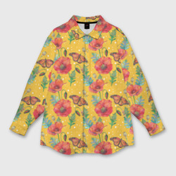Маки и бабочка монарх – Женская рубашка oversize 3D с принтом купить со скидкой в -9%