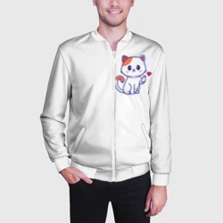 Мужской бомбер 3D Милый кот посылает любовь - парная - фото 2