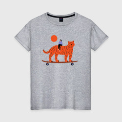 Тигр-скейтер и девушка – Женская футболка хлопок с принтом купить со скидкой в -20%