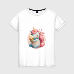 Единорог с мороженым – Женская футболка хлопок с принтом купить со скидкой в -20%