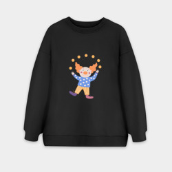 Женский свитшот oversize без начеса хлопок Рыжий клоун - жонглер