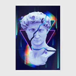 Магнитный плакат 2Х3 Vaporwave голова статуи Давида в трещинах