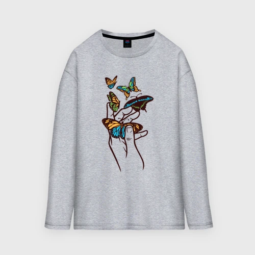 Мужской лонгслив oversize хлопок Нежные бабочки