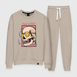 Женский костюм хлопок Череп в очках с сигаретой