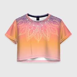 Женская футболка Crop-top 3D Сине-оранжевый градиент с узором мандала