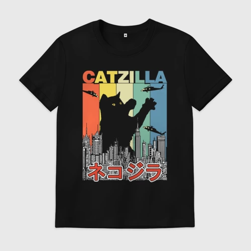 Мужская футболка хлопок с принтом Котзилла Годзилла, вид спереди #2
