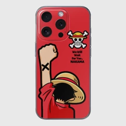 Чехол для iPhone 15 Pro силиконовый с защитой камеры One Piece - captain Monkey D Luffy
