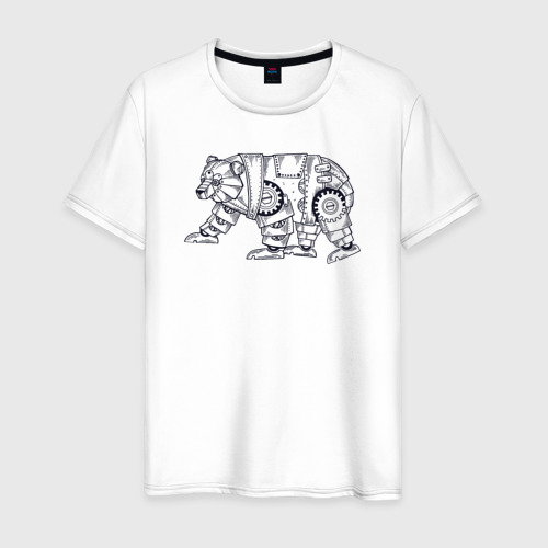 Мужская футболка из хлопка с принтом Робот медведь, вид спереди №1