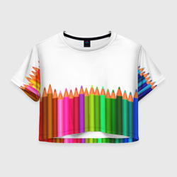 Женская футболка Crop-top 3D Разноцветные карандаши художественные