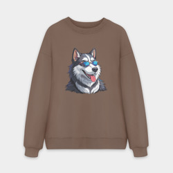 Мужской свитшот oversize без начеса хлопок Хаски в солнцезащитных очках