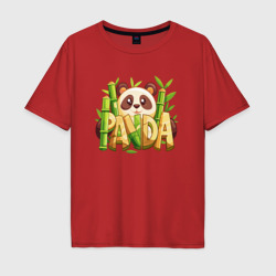 Панда и бамбук с надписью – Мужская футболка хлопок Oversize с принтом купить со скидкой в -16%
