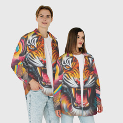 Рубашка с принтом Ferocious tiger graffiti - ai art для любого человека, вид спереди №4. Цвет основы: белый