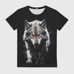 Женская футболка 3D Нападающий славянский волк 