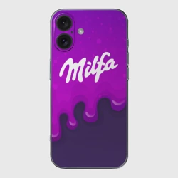 Чехол для iPhone 16 силиконовый с защитой камеры Милфа фиолетовые капли