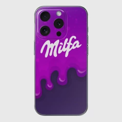 Чехол для iPhone 15 Pro силиконовый с защитой камеры Милфа фиолетовые капли