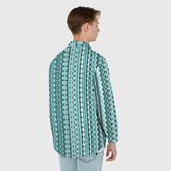 Рубашка с принтом Бирюзовый узор в стиле жаккард для любого человека, вид сзади №2. Цвет основы: белый