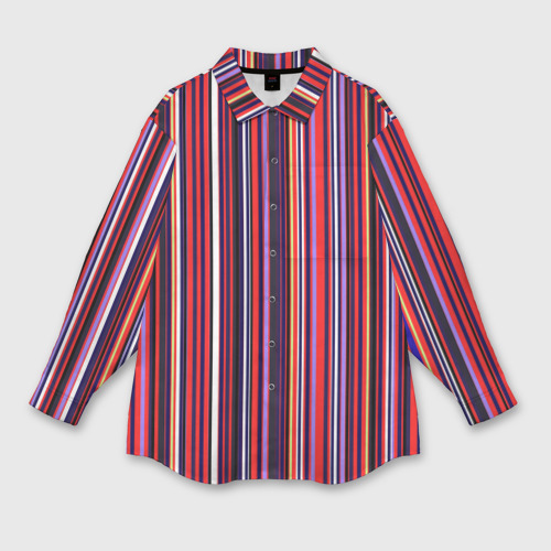 Женская рубашка оверсайз с принтом Красно-фиолетовый яркие полосы, вид спереди №1
