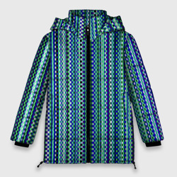 Сине-зелёный текстурированный квадратики – Зимняя куртка оверсайз с принтом купить