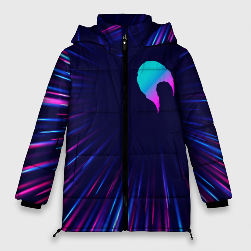 Женская зимняя куртка оверсайз с принтом Date A Live neon blast lines, вид спереди №1
