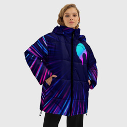Куртка с принтом Date A Live neon blast lines для женщины, вид на модели спереди №2. Цвет основы: черный